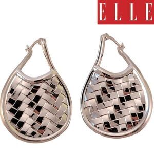 ELLE Sterling Silver Modern Weave Closed Hoop Earrings NWOT